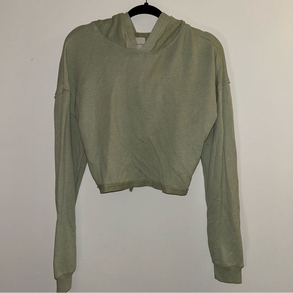 American Eagle Cropped Pull Over Hoodie Open Back Small